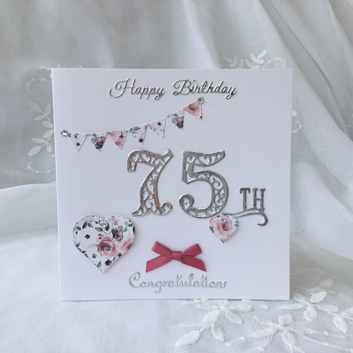 75th birthday card for her pretty handmade 75th card