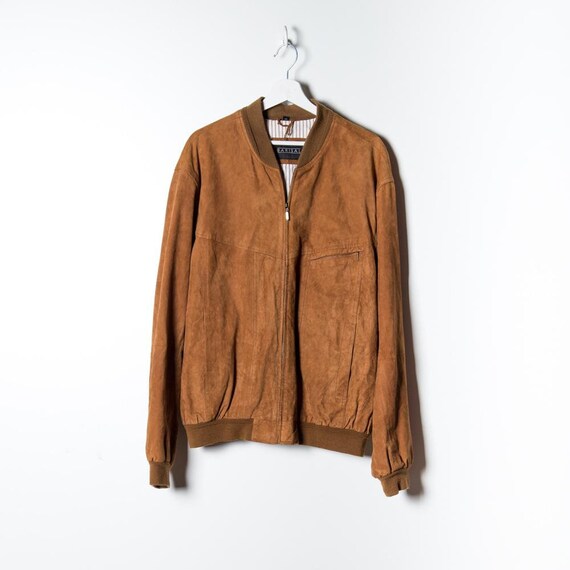Brown leather bomber jacket