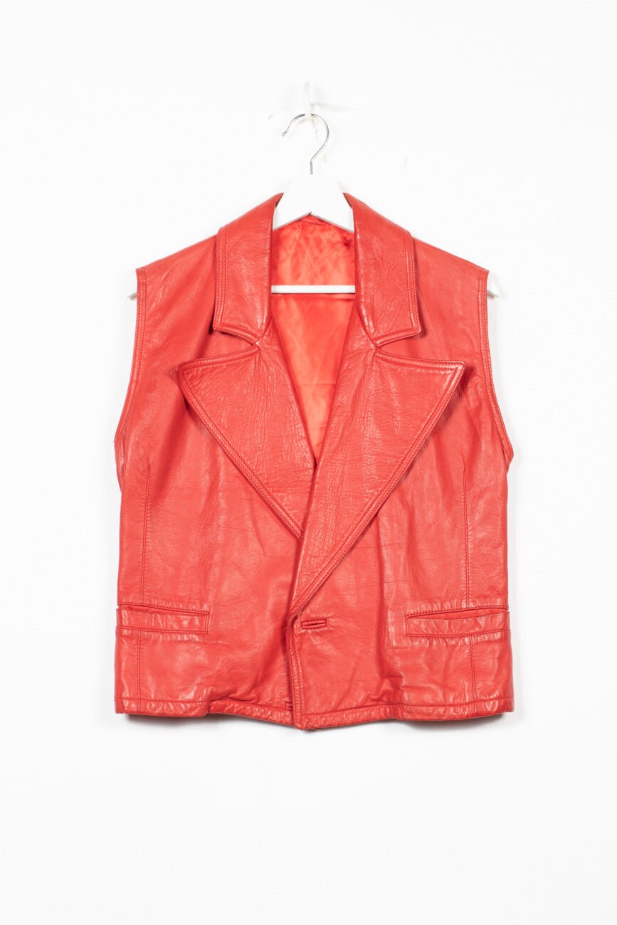 Red leather vest womens clearance