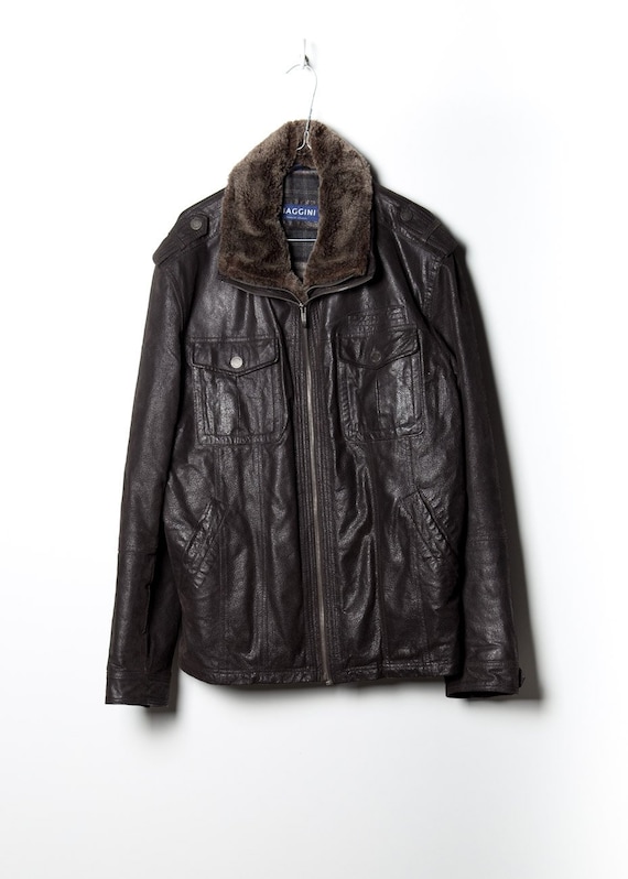Vintage men's leather jacket in brown