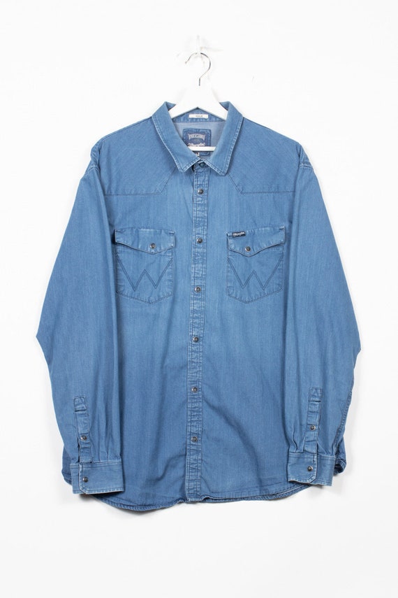 Blue, Wrangler - Etsy Shirt Jeans Denim XXL in