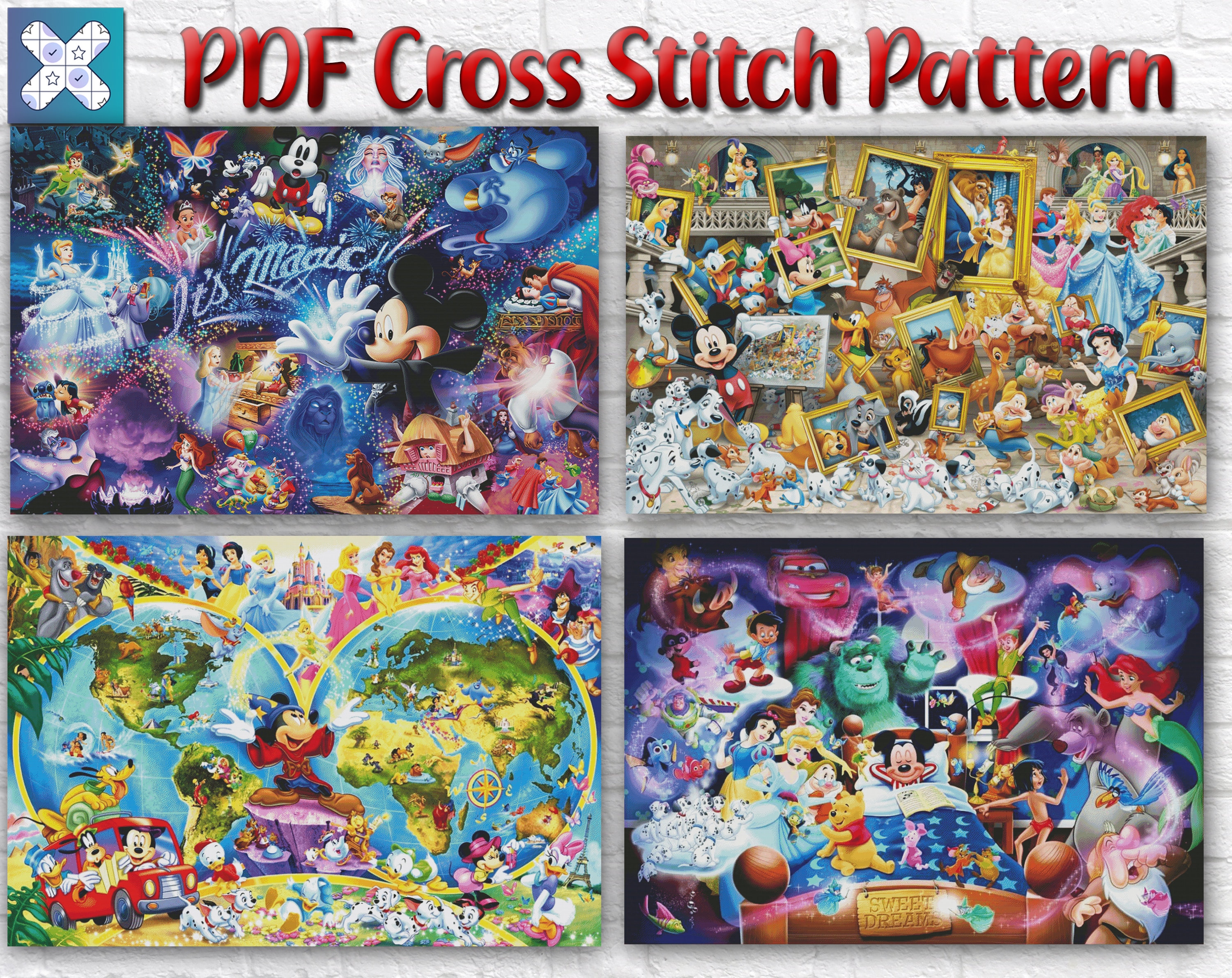4 Disney Counted Cross Stitch Pattern Pack / Disney Cross Etsy Australia