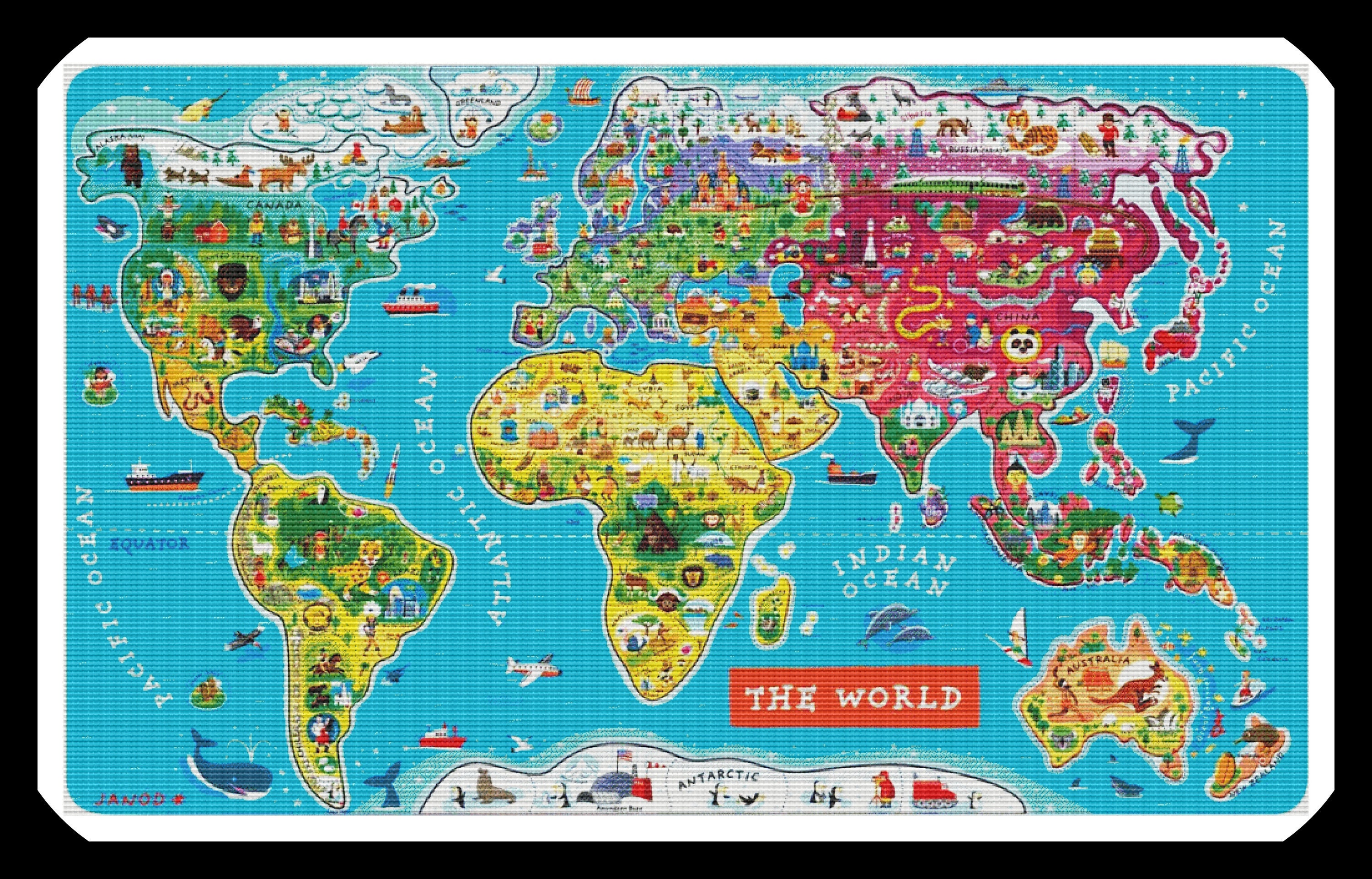 World Map Cross Stitch Pattern / World Map Cross Stitch Chart Etsy
