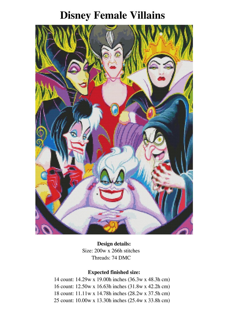 Disney Villains Cross Stitch Pattern / Disney Princess Cross Etsy