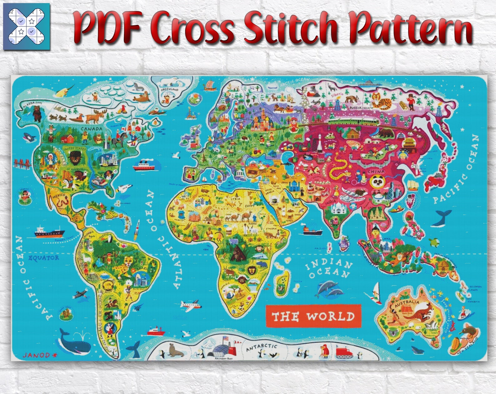 World Map Cross Stitch Pattern / World Map Cross Stitch Chart Etsy