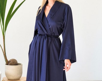 Women's Long Silky Robe Black Silky Long Robe Wedding - Etsy