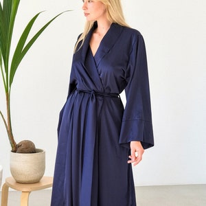 Long Silky Robe With Shawl Collar | Kimono Silk Robe With Shawl Collar | Long Robe | Wedding Robe | Plus Size Robe | Bridesmaids Robe