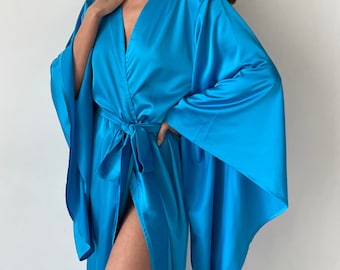 Long Kimono Silky Robe | Bride Robe | Bridal Robe for Bride | Bridesmaid Robe | Bridal Cape | Kimono Robe | Satin Robe | Custom Robe