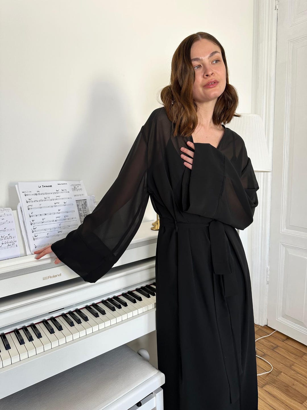 Black Chiffon Maxi Robe | Sheer Lingerie Cover-up - Etsy