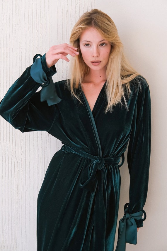Peignoir long top velours femme