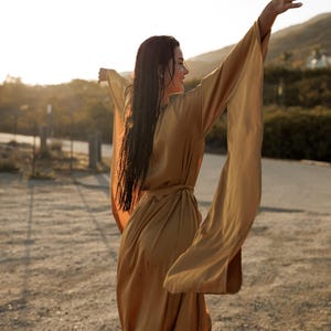 Dramatic Kimono Robe with Extra Long Sleeves | Gothic Style Loungewear | Flowy Full-Length Robe for Photoshoots & Special Moments