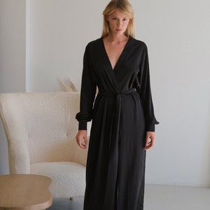 Women's Long Silky Robe Black Silky Long Robe Wedding Robe Bridesmaids Robe Christmas Gift For Her image 5