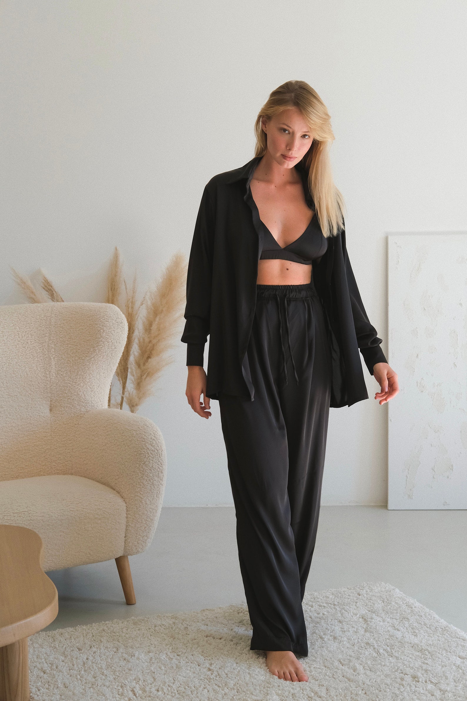 Womens Pajama Set Button Down Silky Pajama Set Pants Etsy