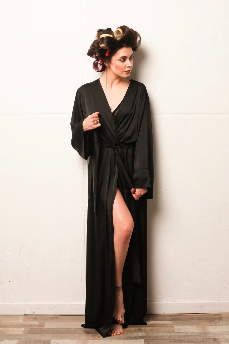 Kimono silk long robe XL robe silk maxi robe Bridesmaid robe plus size kimono | Silk kimono sleeves Boudoir robe
