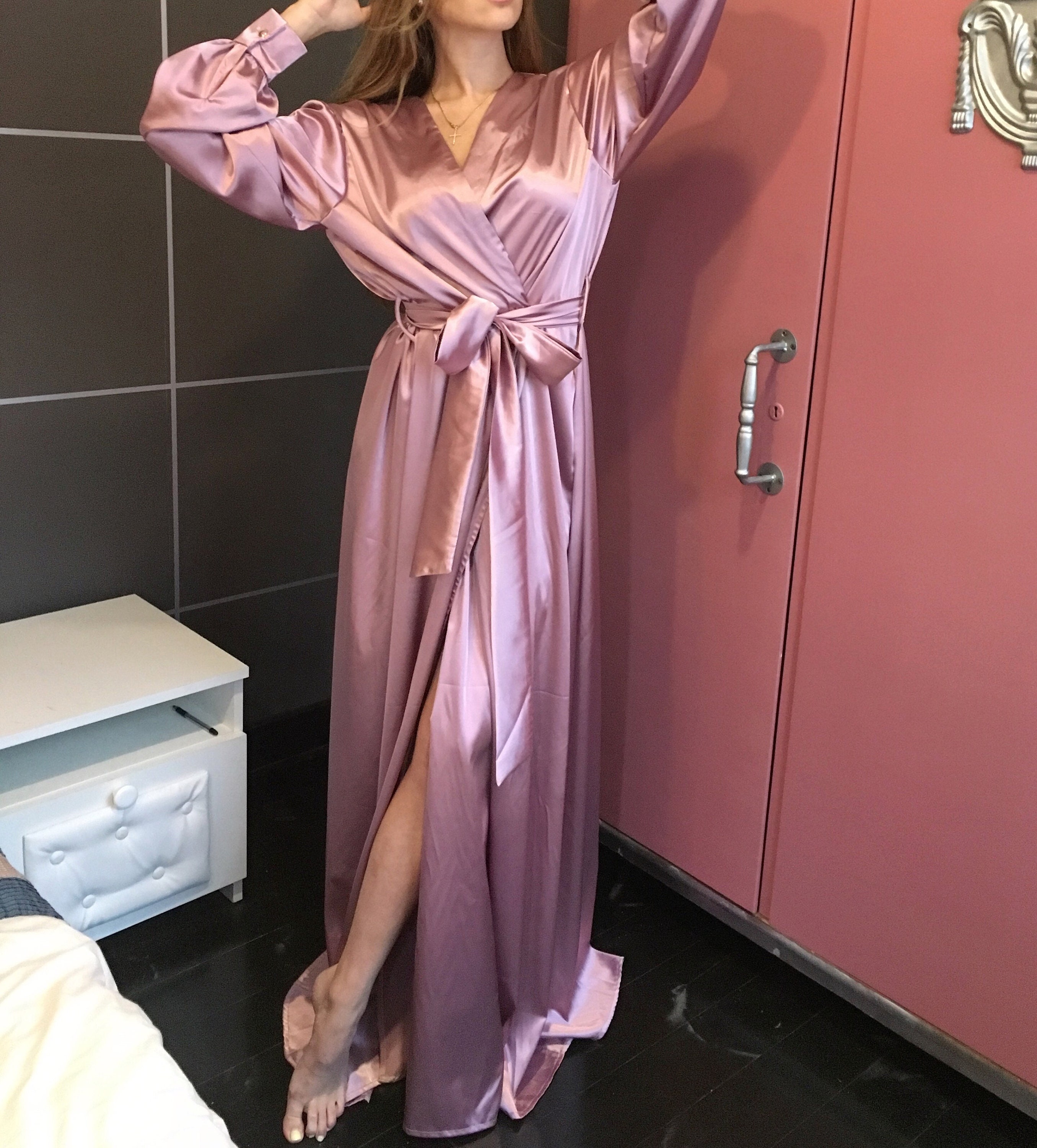 Satin Long Robe Bridesmaid Satin Long Dress Bridal Robe - Etsy