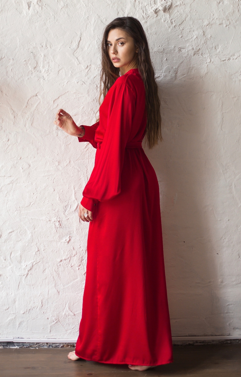 red satin robe long