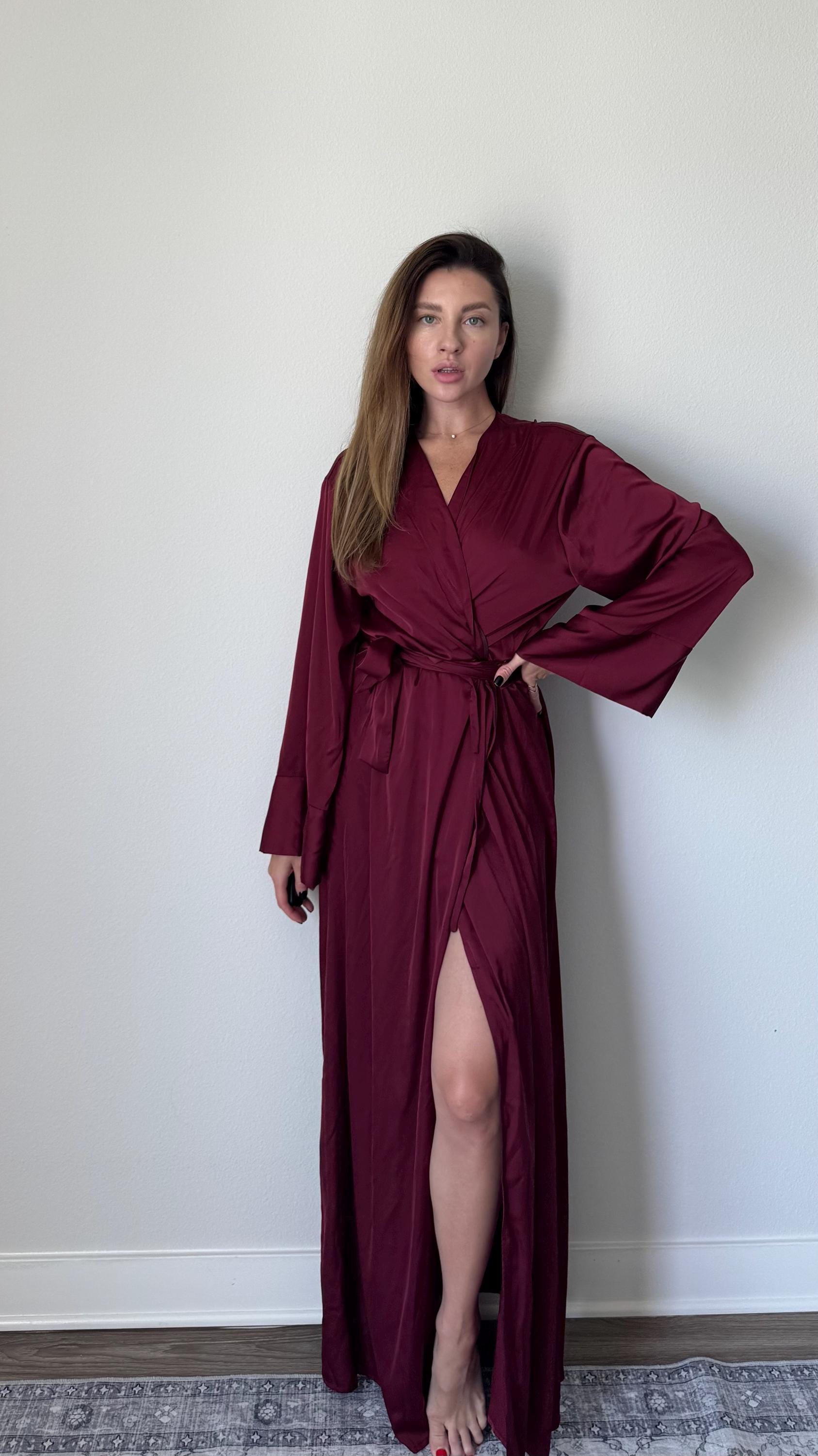 Burgundy Silk Robe | Long Kimono Robe for Women | Elegant Loungewear | Bridal Gift |Long Kimono Silk Robe | Bridesmaids Robe | Made to Order