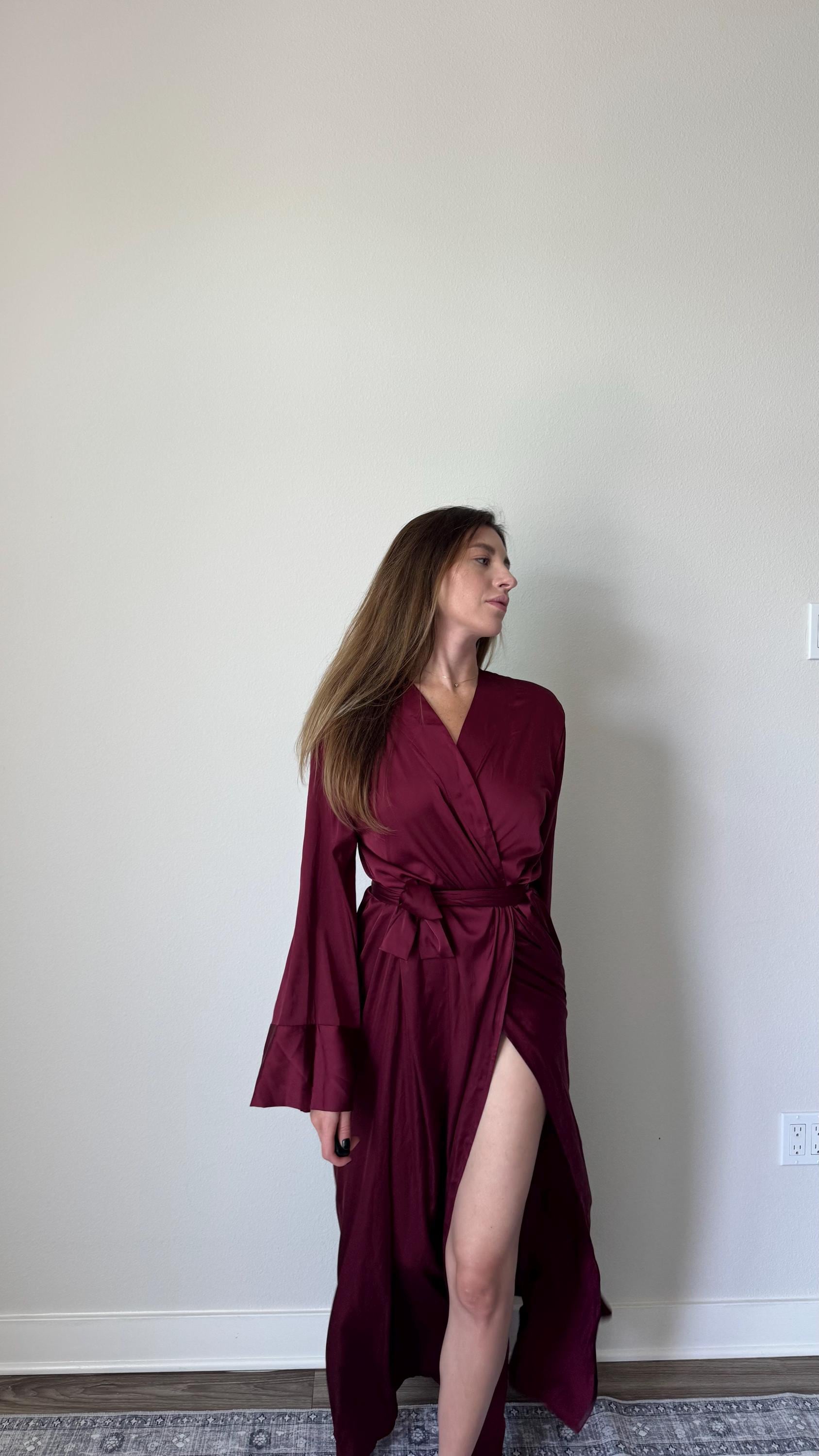 burgundy fitted dress Burgundy Wool Vintage Dress – Long Sleeve Flared Midi for Autumn Winter 4490 Burgundy / L main image 0