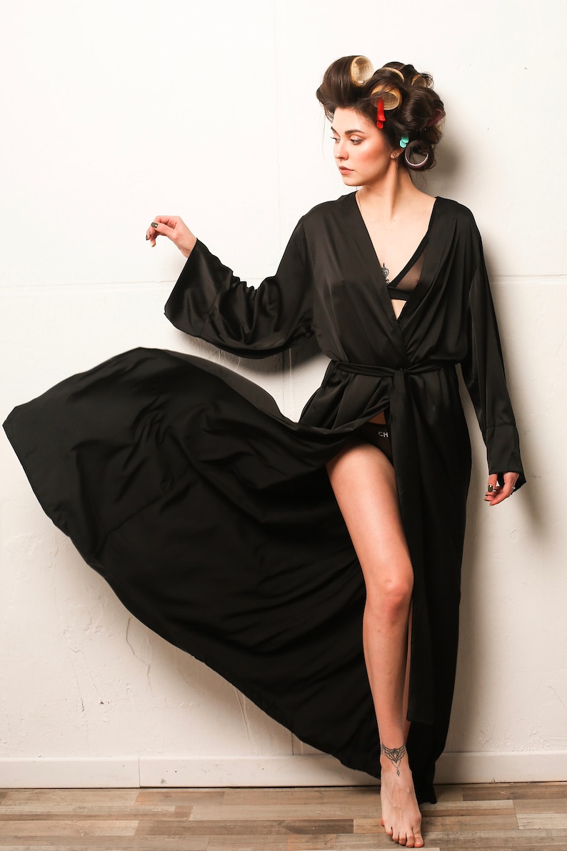 Kimono silk long robe XL robe silk maxi robe Bridesmaid robe plus size kimono | Silk kimono sleeves Boudoir robe