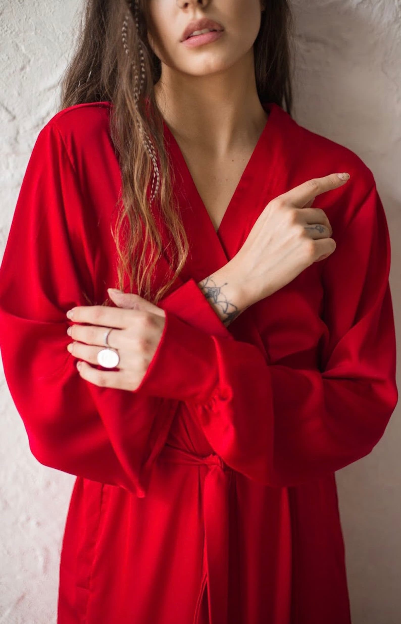 Silk Long Robe Women's Silk Maxi Robe Red Dress Wedding Silk Robe