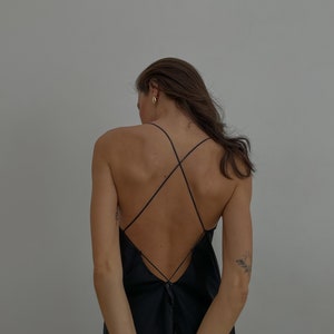 Black Dress w Open Back | Backless Dress | Evening Dress | Black Gown | Black Evening Gown | Night gown | Homecoming Dress |Black Slip Dress