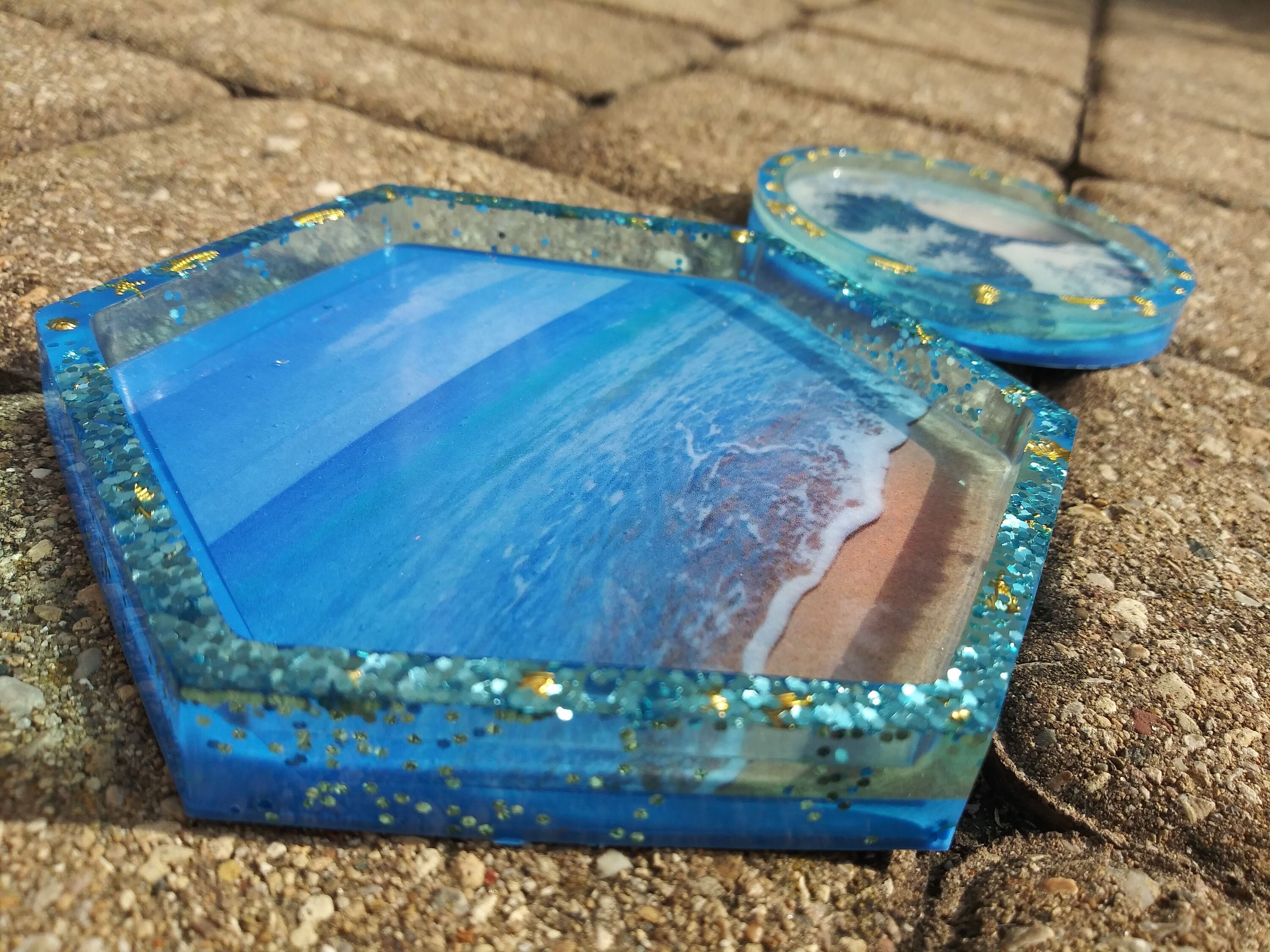 Ocean Themed Resin Trinket Trays Blue & Gold Etsy