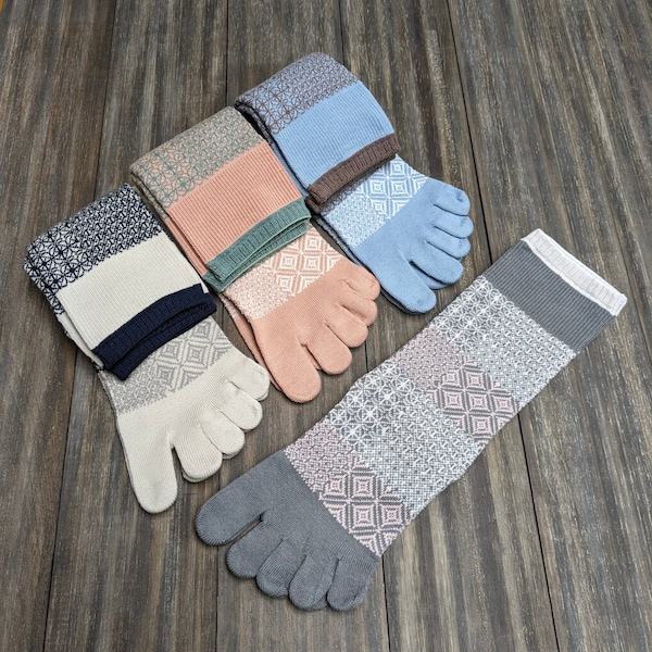 Cotton Blend 3D 5-Toe Socks Japanese Traditional Pattern Medium
