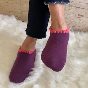 Handcrafted Wool Slipper Socks | Women&#39;s 5-9 | Soft, Cozy, Comfy | With Grips | Crocheted Trim | Gift Idea