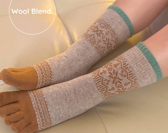 Wool Blend Five-Toe Socks | Crystal Pattern | US Women’s 5–7.5