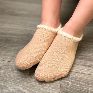 Organic Cotton Slipper Socks: Airy Grace, Undyed, Soft Fuzzy Trim