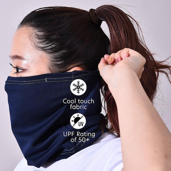 UPF 50 Sun Protection Neck Gaiter Cool, Breathable & Lightweight Tube Scarf  for Outdoor Comfortable Ear Loops Unisex Navy Blue 