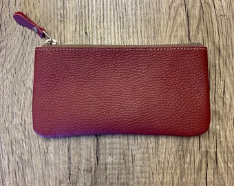 Leather Travel Zipper Pouch | Handmade | Multi-Purpose | Burgundy | Gift Idea