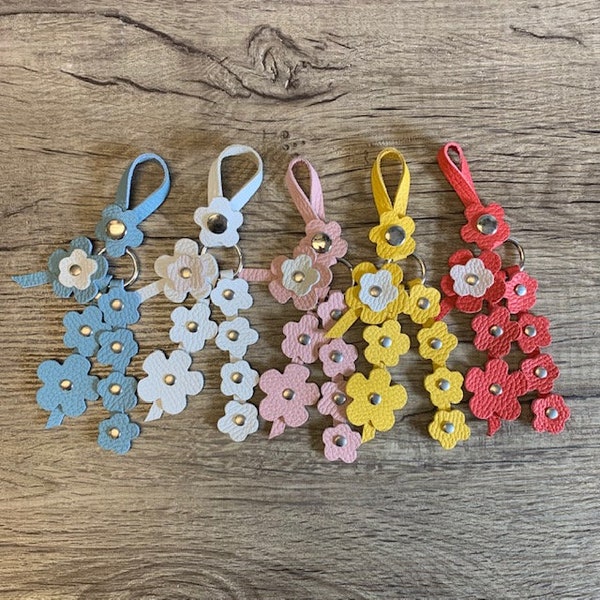 Leather Flower Charm for Purse | Bag Charm | Purse Charm | Keychain | Handmade | Sky Blue, White, Pink, Yellow, Red