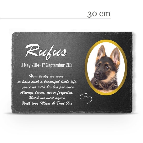 Personnalisable XXL TOUTE plaque commémorative pour animaux de compagnie Plaque Chat Chien Cheval Pierre tombale Marqueur funéraire Imprimé personnalisé Nom de pierre Photo Mémoire V2