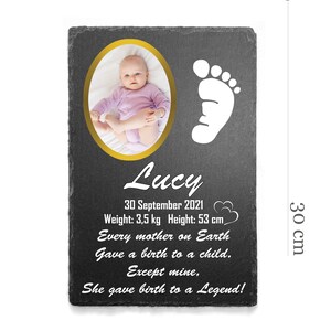 Personalizable XXL Anuncio de nacimiento de niños grandes Llegada del bebé Placa de estadísticas Piedra de nacimiento Impresión personalizada Nombre de piedra Foto Memoria V3