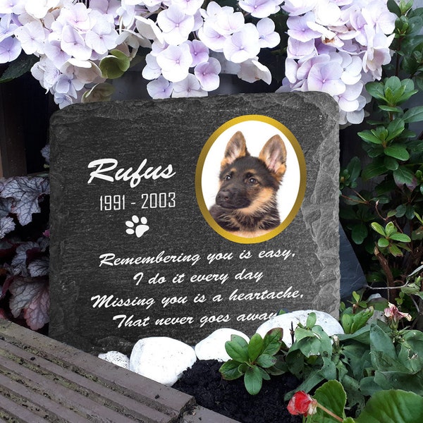 Customize ANY Pet Memorial Plate Plaque For Cat Dog Horse Tombstone Grave Marker Custom Printed Personalized Stone Name Photo Date Memory