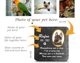 Customizable ANY Pet Memorial Plate Plaque For Cat Dog Horse Tombstone Grave Marker Custom Printed Personalized Stone Name Photo Date Memory