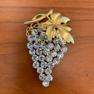 Kenneth Jay Lane Vintage Rhinestone Grape Brooch: Signed KJL Statement Jewelry