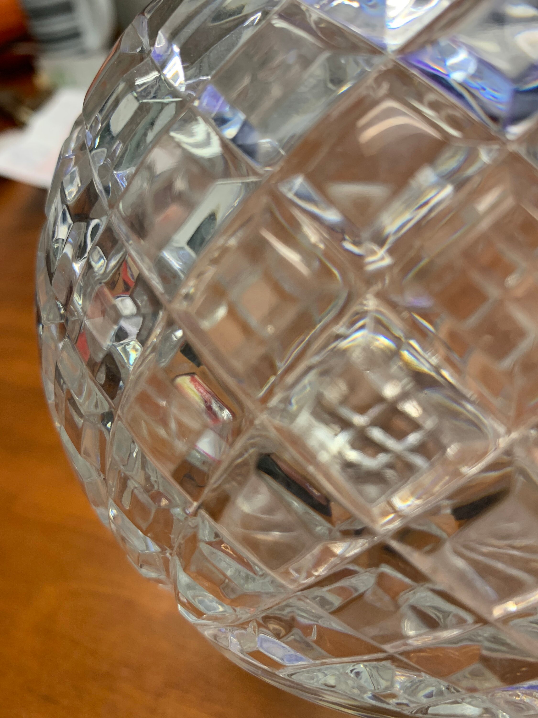 Crystal Globe Vase Sphere 1980s Cross Hatch 20 Olives 51/4 Diameter