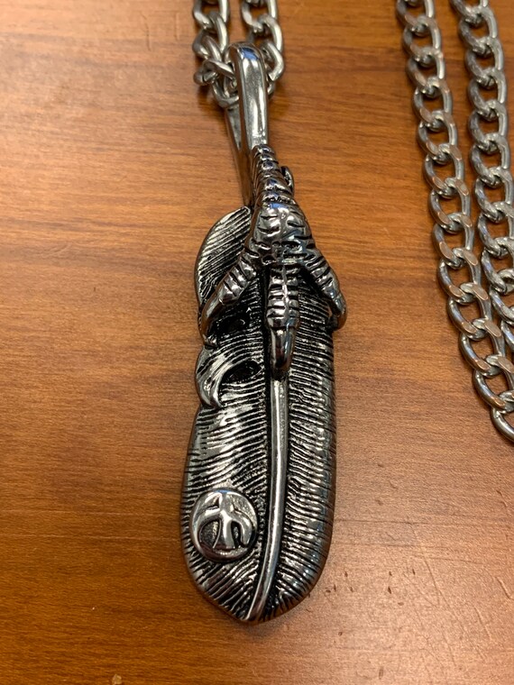 Steel Necklace Feather and Bird Foot - image 3