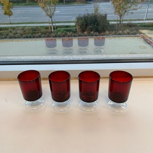 Red Retro Luminarc Glasses 1970’s 3-1/2” high