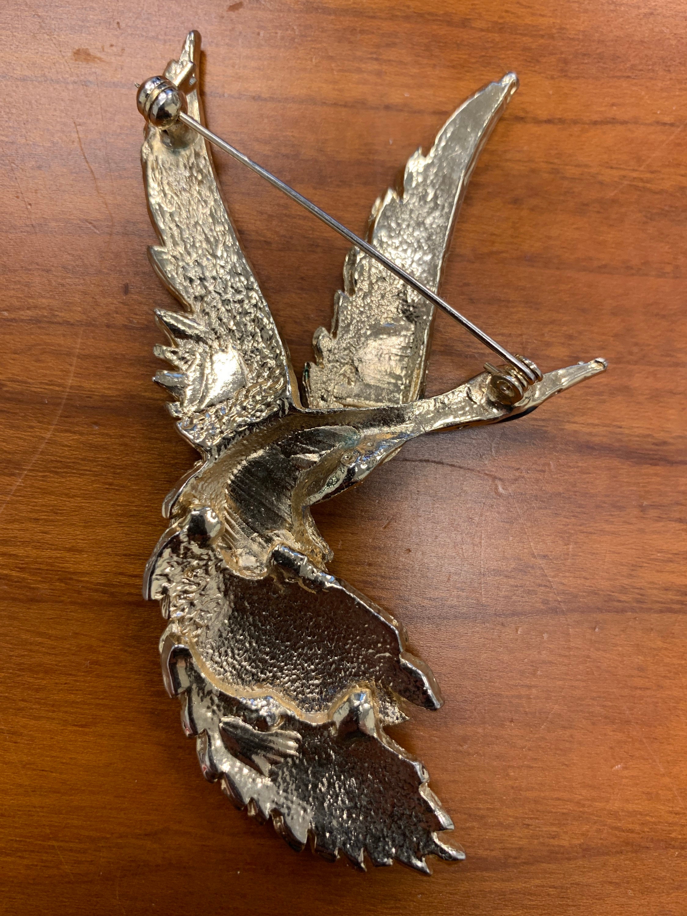 Broche Vintage Oiseau De Paradis - Or, Cristal Boréalis, émail Vert - Référence *4770