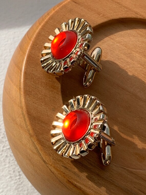 Hickok Cufflinks Red Sunburst 1960’s - image 6