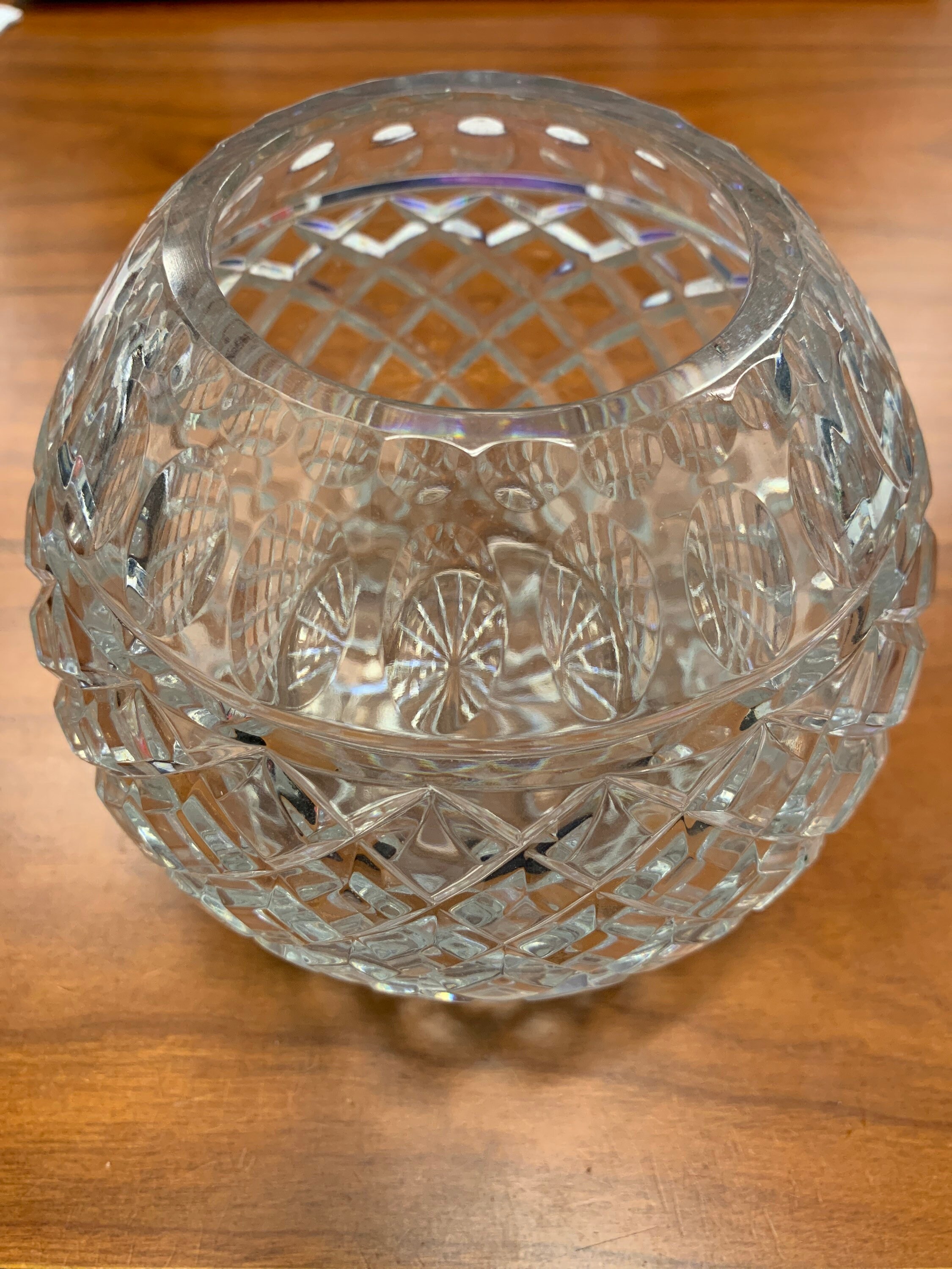 Crystal Globe Vase Sphere 1980s Cross Hatch 20 Olives 51/4 Diameter
