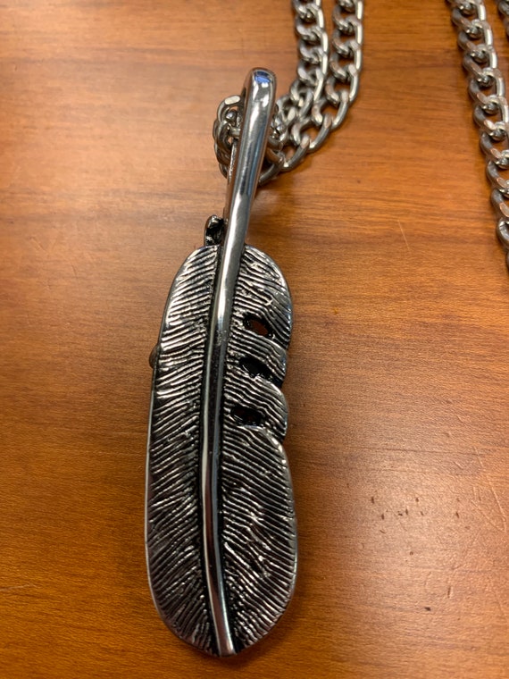 Steel Necklace Feather and Bird Foot - image 2