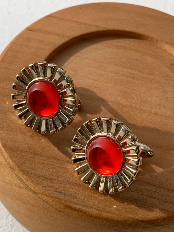 Hickok Cufflinks Red Sunburst 1960’s - image 5