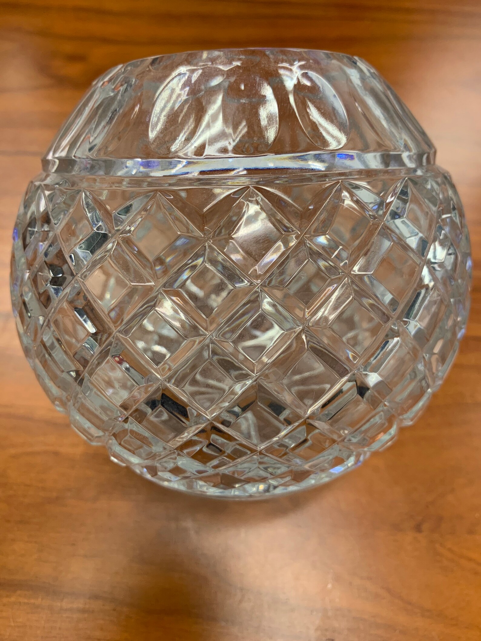 Crystal Globe Vase Sphere 1980s Cross Hatch 20 Olives 51/4 Diameter