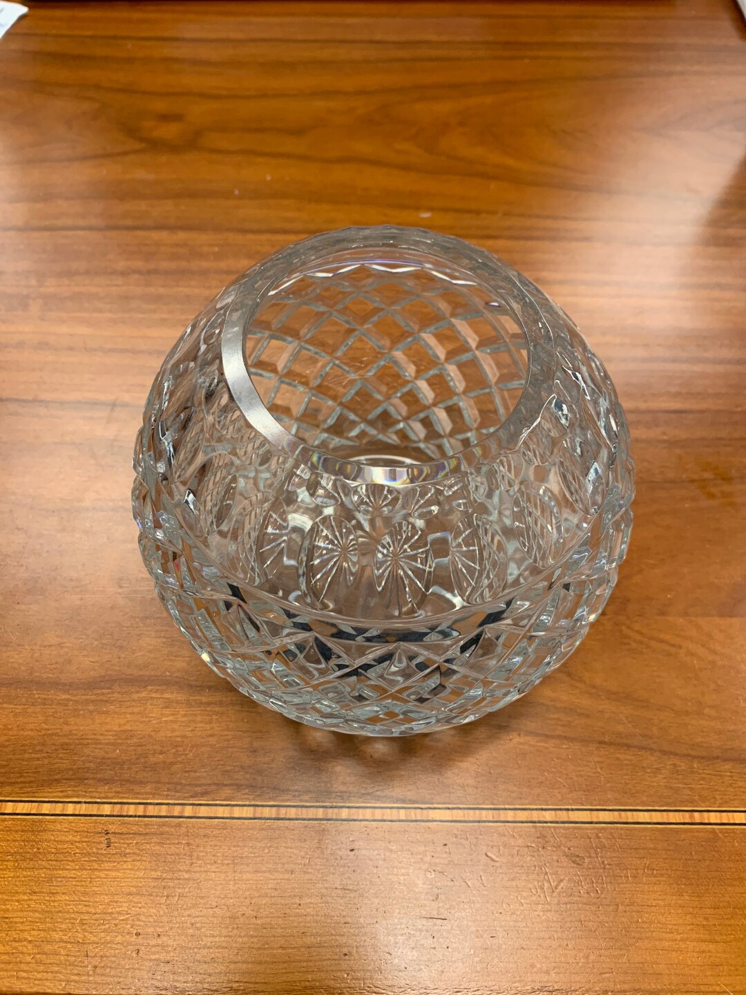 Crystal Globe Vase Sphere 1980s Cross Hatch 20 Olives 51/4 Diameter
