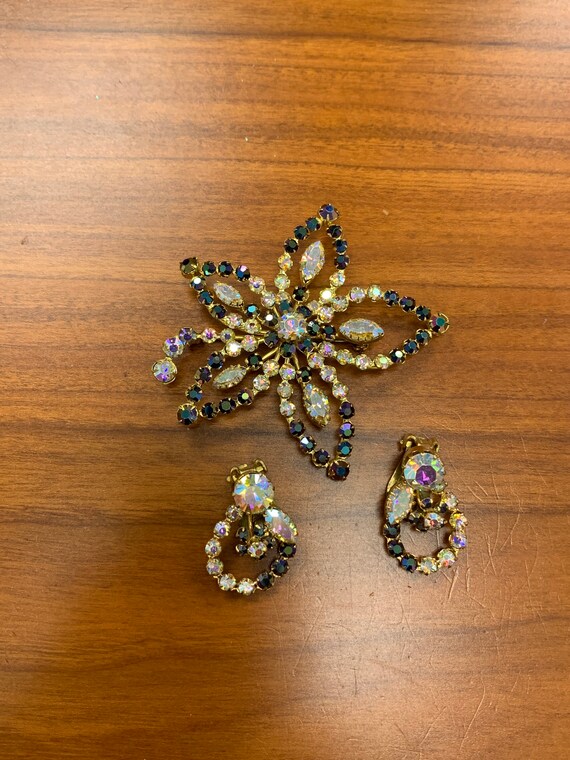 Aurora Borealis Shooting Star Austria Brooch + Ear