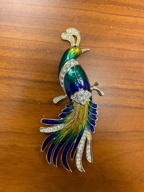 Bird of Paradise Brooch Iridescent Enamel Vintage
